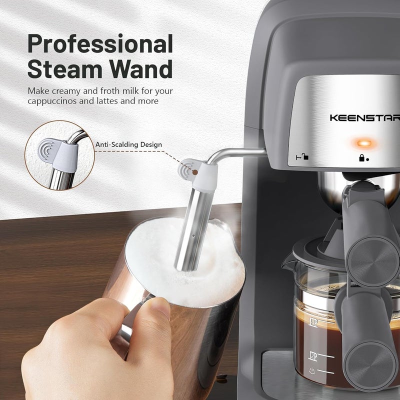 KEENSTAR 3.5Bar Espresso Machine with Milk Frother, 800W Compact Espresso and Cappuccino Machine with Preheating Function, 4 Cup Espresso Maker for Cappuccino or Latte, Gift for Coffee Lover - Image 3